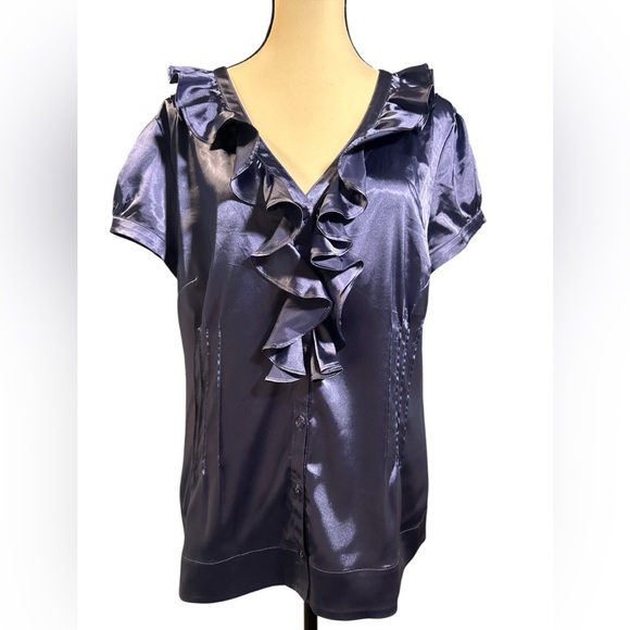 Madison Studio Blue Ruffled Cap Sleeve Blouse - Picture 1 of 8